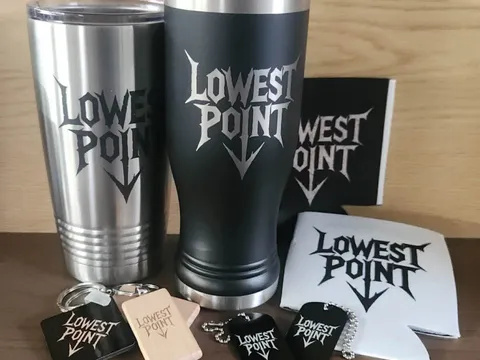 Engraved tumblers, pint glass, and keychains made for a business client